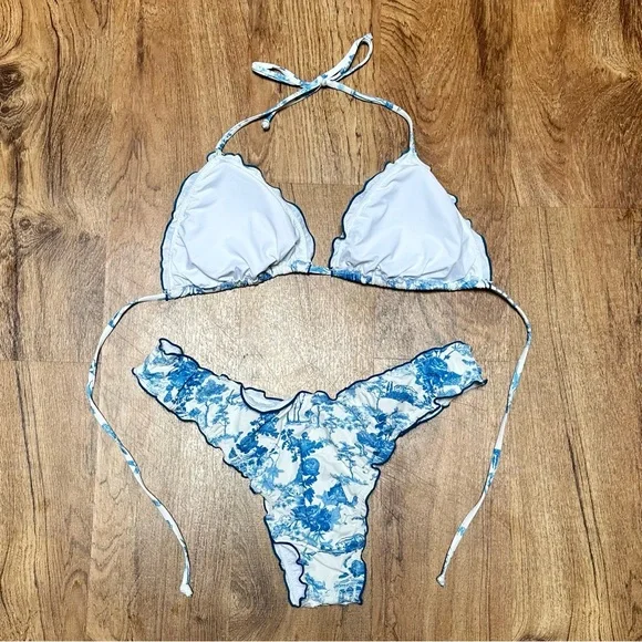 Frankie's Bikinis Blue and White Floral Bikini - Picture 3 of 3